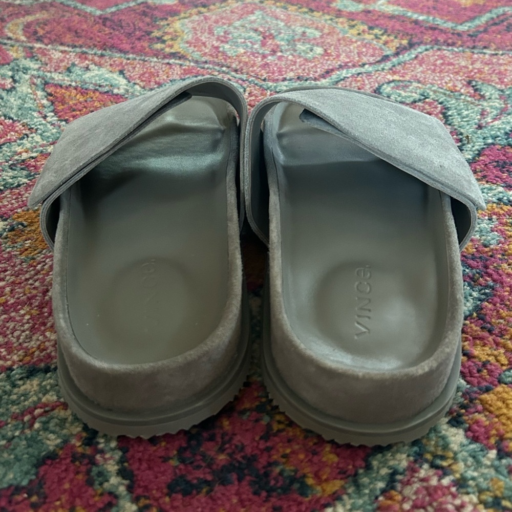 Vince | Men’s ‘Smoke’ Grey Suede Velcro Del Rey Classic Slide Sandals, size 8.5 - Picture 12 of 16
